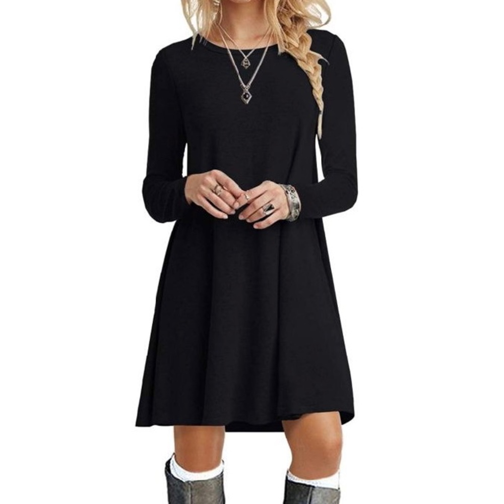 Long Sleeve Black T-Shirt Dress